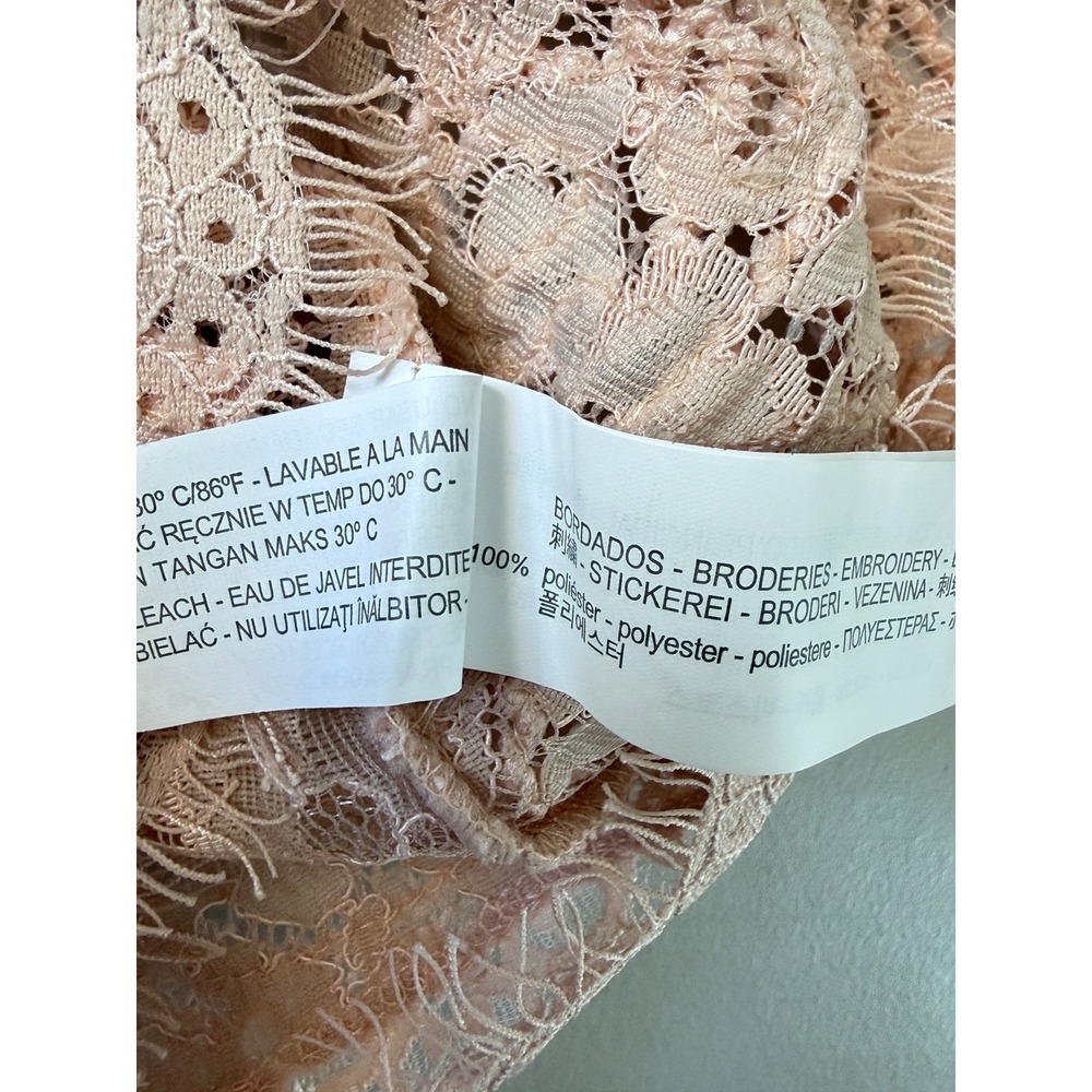 NWT Zara Peach Floral Lace Short Sleeve Mock Neck Crop Top S New - Picture 6 of 9